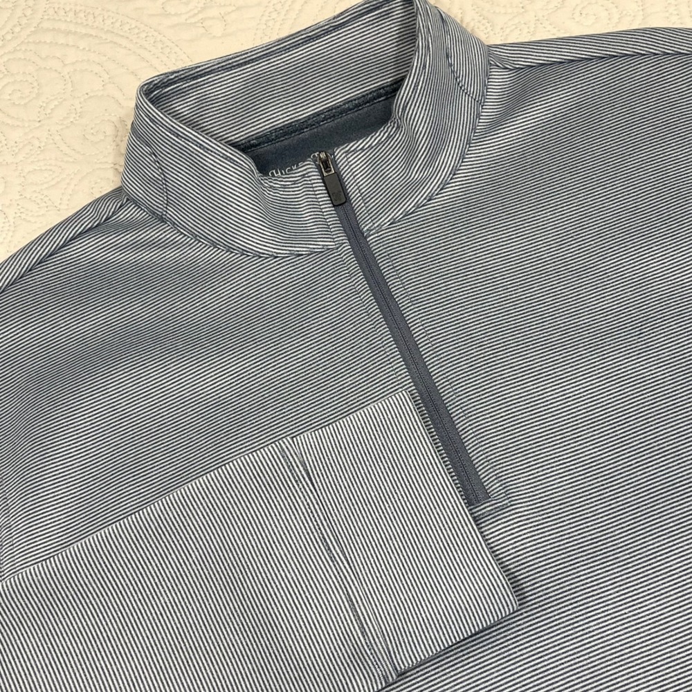 Hickey Freeman Mens Blue White‎ Micro Stripe Quarter Zip Pullover Sweater Large